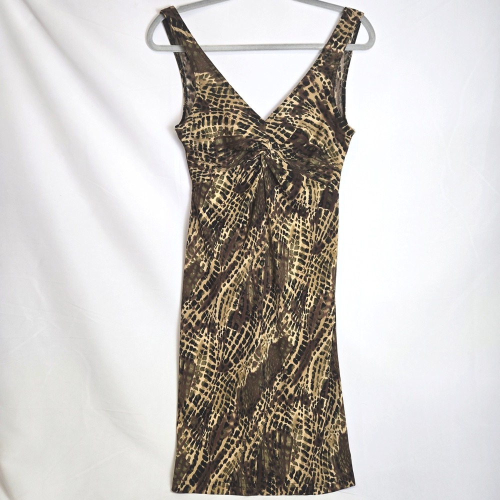Next Up Animal Print Twist Front Sleeveless Midi‎ Dress 90s y2k Vtg Boho Small